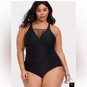 Torrid Ladder Front One-Piece Swimsuit Black Strappy Size 3X